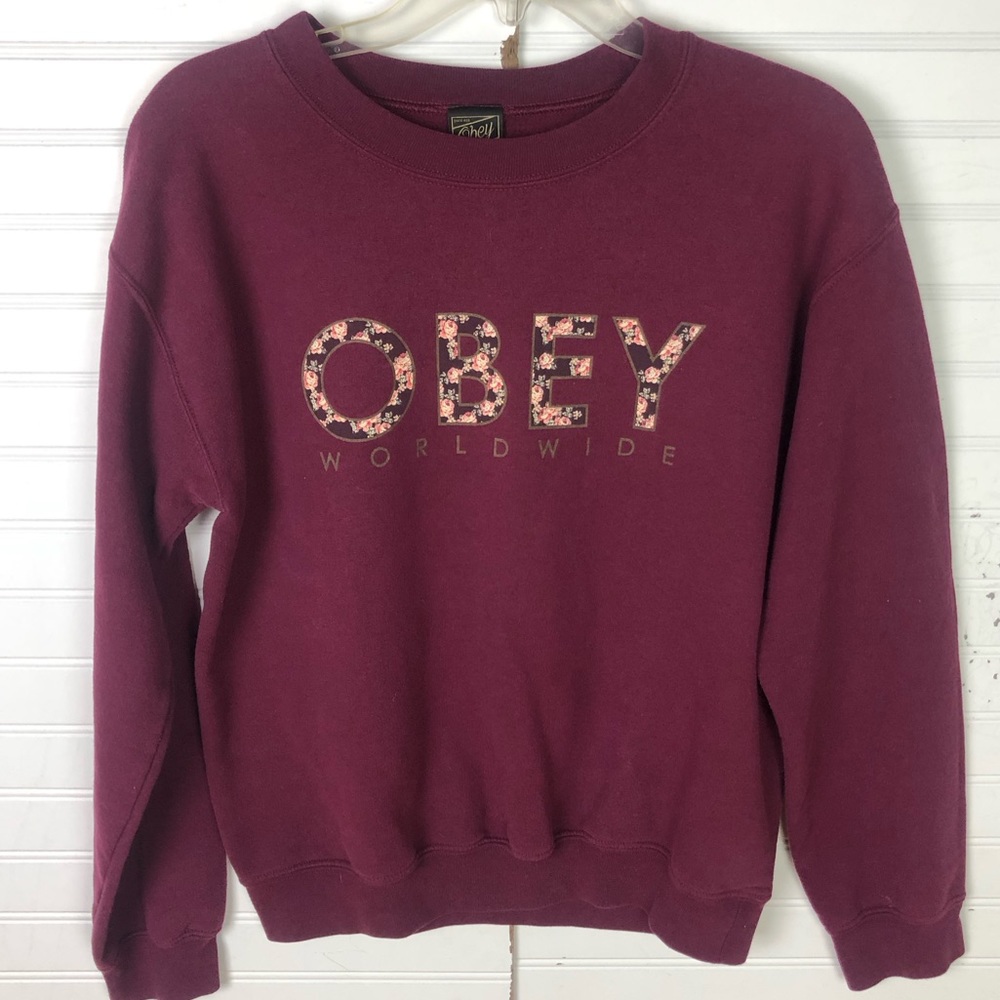 Obey Worldwide Maroon Sweatshirt Sz S